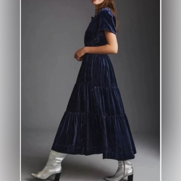 Anthropologie Somerset Velvet Maxi Dress Midnight Blue Size Small - Picture 2 of 11